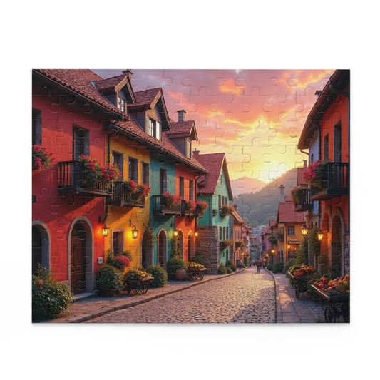 Custom Puzzle – Vibrant European Village at Sunset (120, 252, 500-Piece)